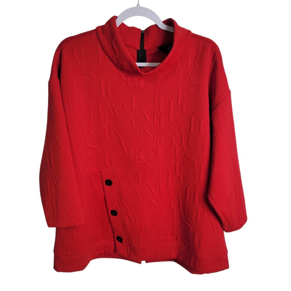 Ali Miles Womens Large Red Jacquard Alphabet Top Artsy Lagenlook School Button